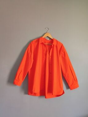 Women's 8 ALLSAINTS Bright Orange SASHA Oversized Button Down Shirt Long Sleeve